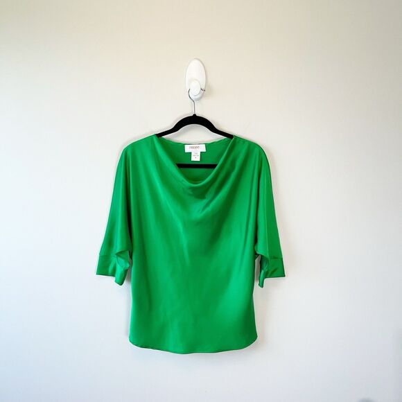 Renee Collection Satin Cowl Neck Blouse 3/4 Dolman Sleeve Green Size Small $148 - Picture 5 of 13